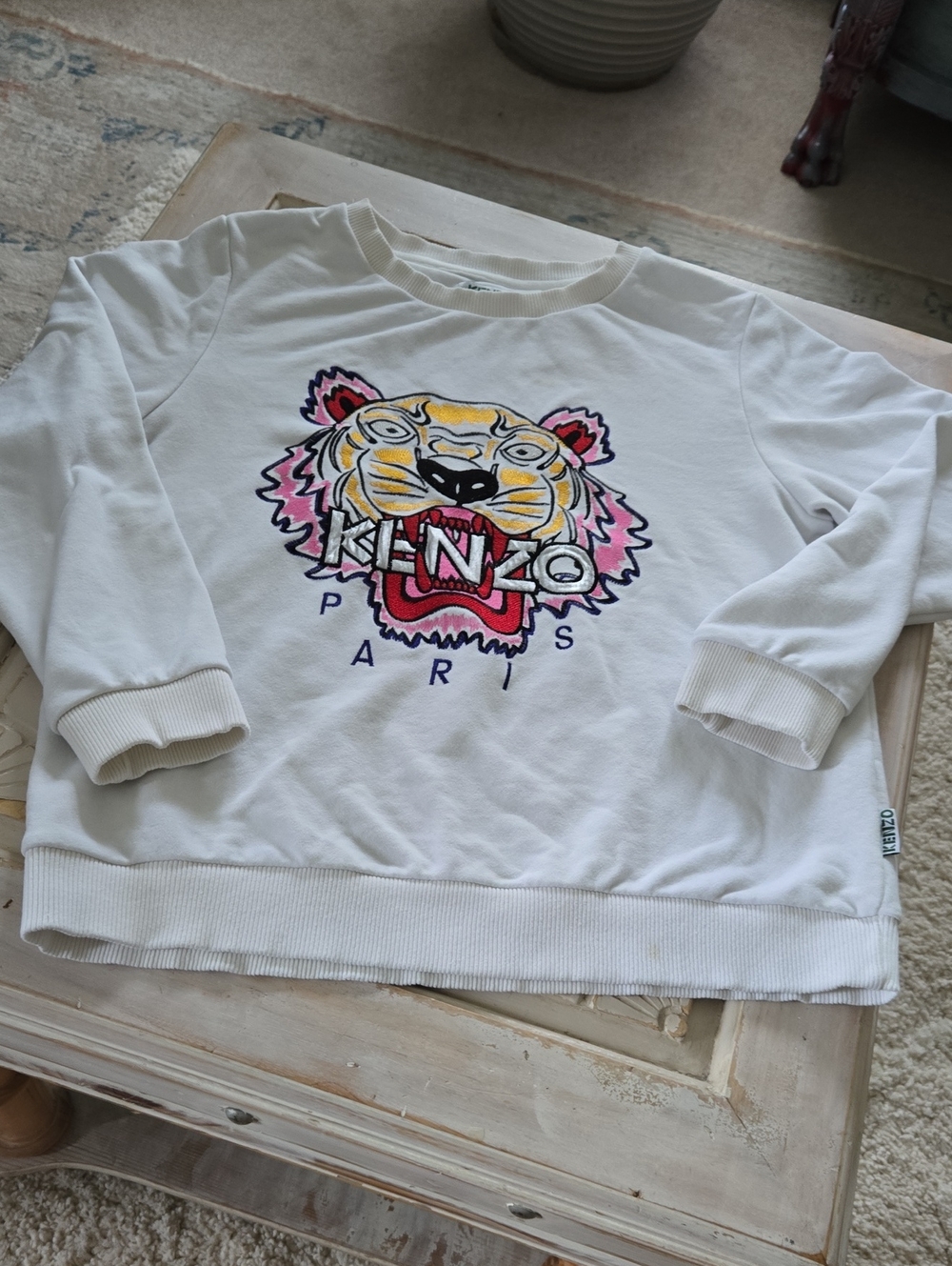 Kenzo Kids White Sweatshirt with Yellow & Pink Tiger Graphic